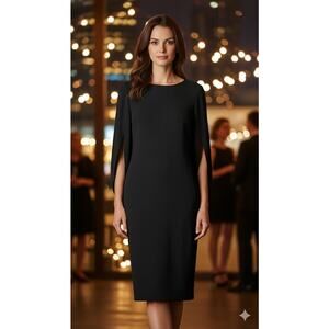 Chicos Sz2 BlackDress Worn Once Open Flared 3/4 Sleeves Bust40" Hips 43"wash